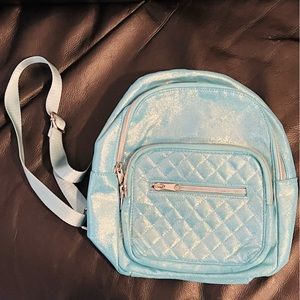 Baby Blue Glitter Velvet Mini Backpack Adjustable Straps Girls Sparkle Bag Purse
